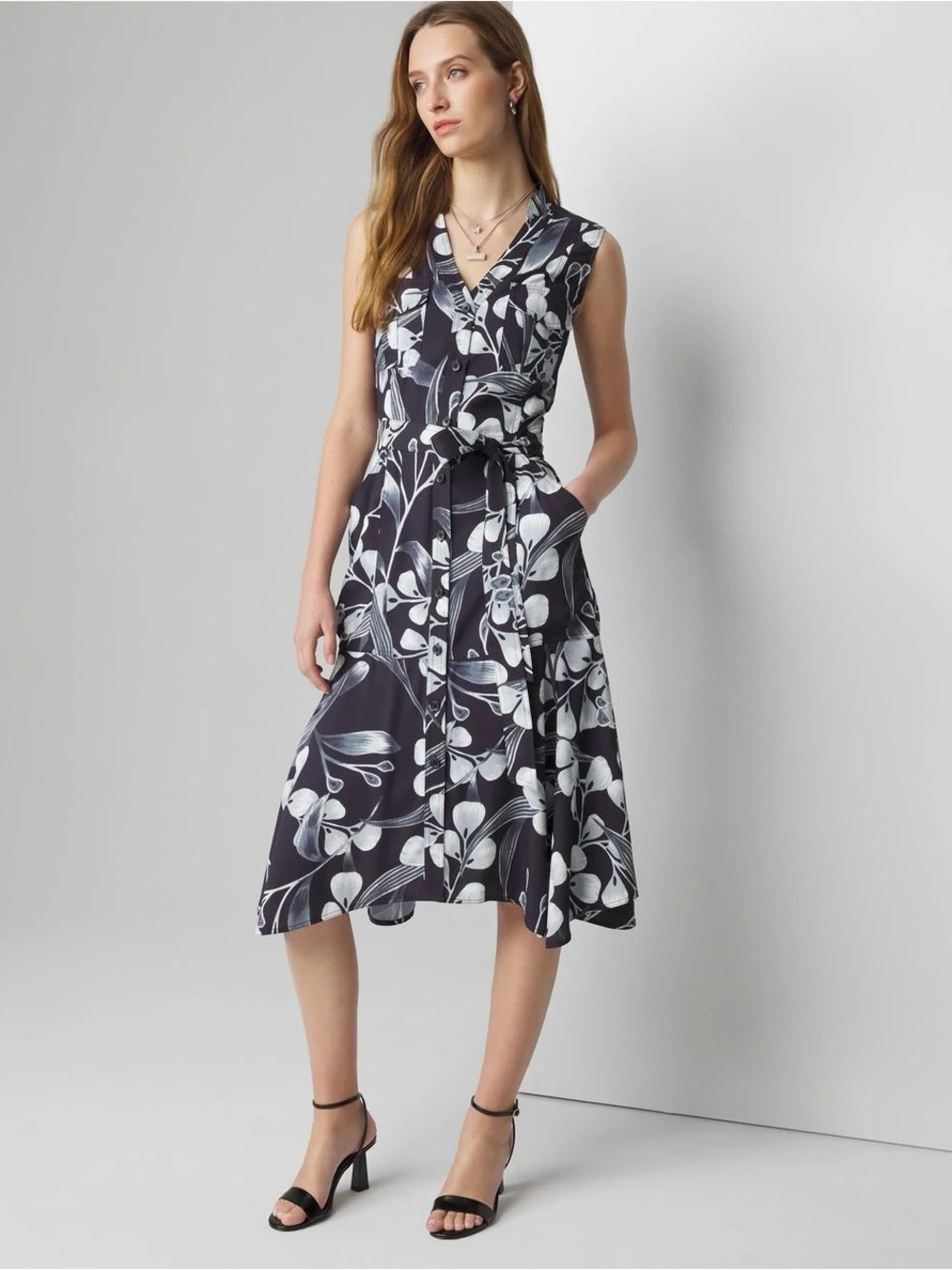 White House Black Market Black and White Floral Midi Dress